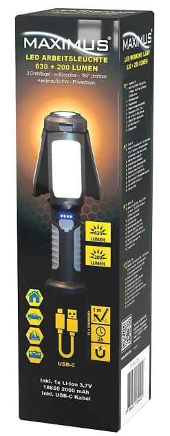Lampe torche - - Multifonctions - Rechargeable USB - 10 W - 630 lumens - IP20 - 3 ailes orientables-Maximus Best