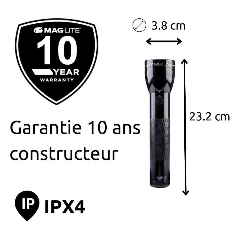Lampe torche LED ML300L - IPX4 - 2 piles type D - 487 lumens - 23.1cm - Noir -^Maglite Best