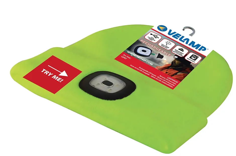 LIGHTHOUSE : Bonnet avec frontale LED rechargeable. Jaune fluo^Velamp Hot