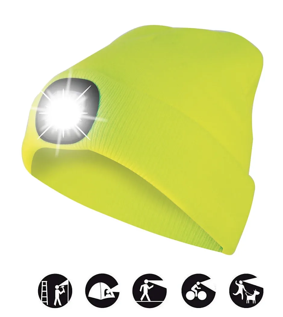 LIGHTHOUSE : Bonnet avec frontale LED rechargeable. Jaune fluo^Velamp Hot