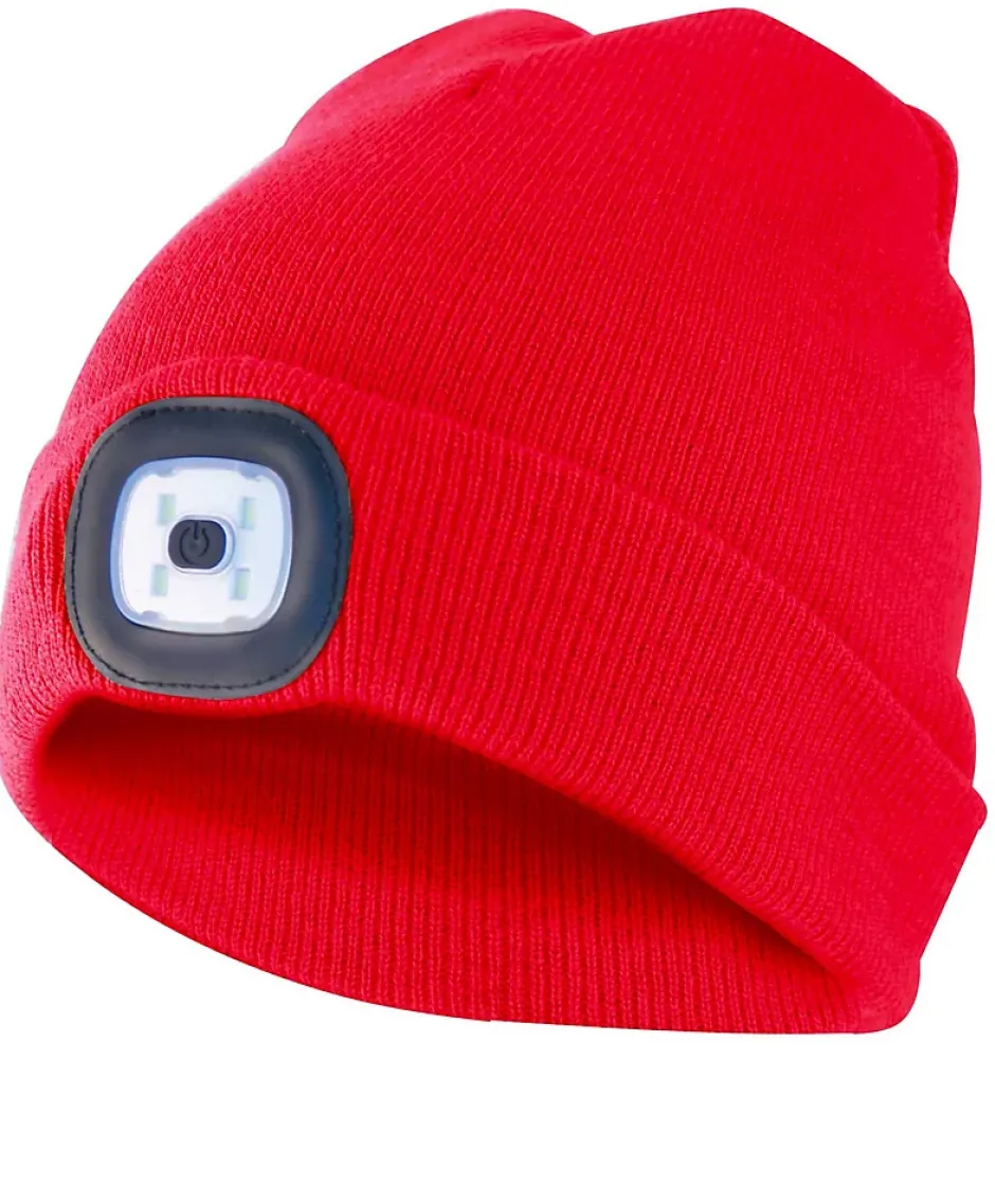LIGHTHOUSE: Bonnet avec lampe frontale LED rechargeable. Rouge-Velamp New
