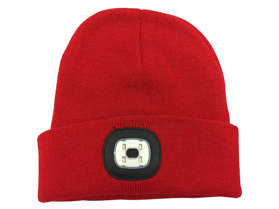 LIGHTHOUSE: Bonnet avec lampe frontale LED rechargeable. Rouge-Velamp New