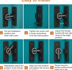 Loquet de porte coulissant lumineux à 90 degrés, avec 4 vis (noir)-Deko Online