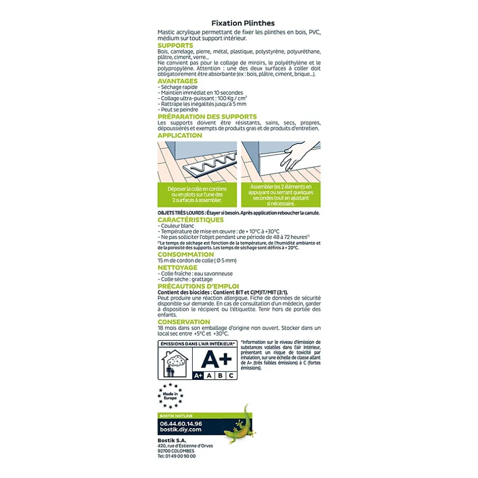 Lot 3 colle parquets Fixation Plinthes 310ml^Bostik Online