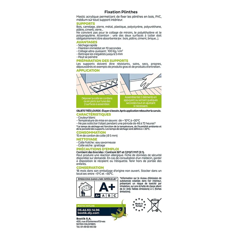 Lot 3 colle parquets Fixation Plinthes 310ml^Bostik Online