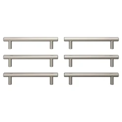 Lot 6 poignées de meuble en T Dizel acier effet nickel satin gris l.168mm x l.12mm x H. 35mm entraxe 128mm^GoodHome
