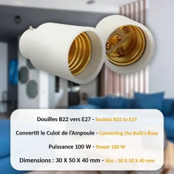 Lot de 2 Adaptateur de Douille B22 vers E27^Fishtec Online
