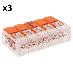 Lot de 3 bornes de raccordement S221 - 5 conducteurs avec leviers 6mm² --Wago Best
