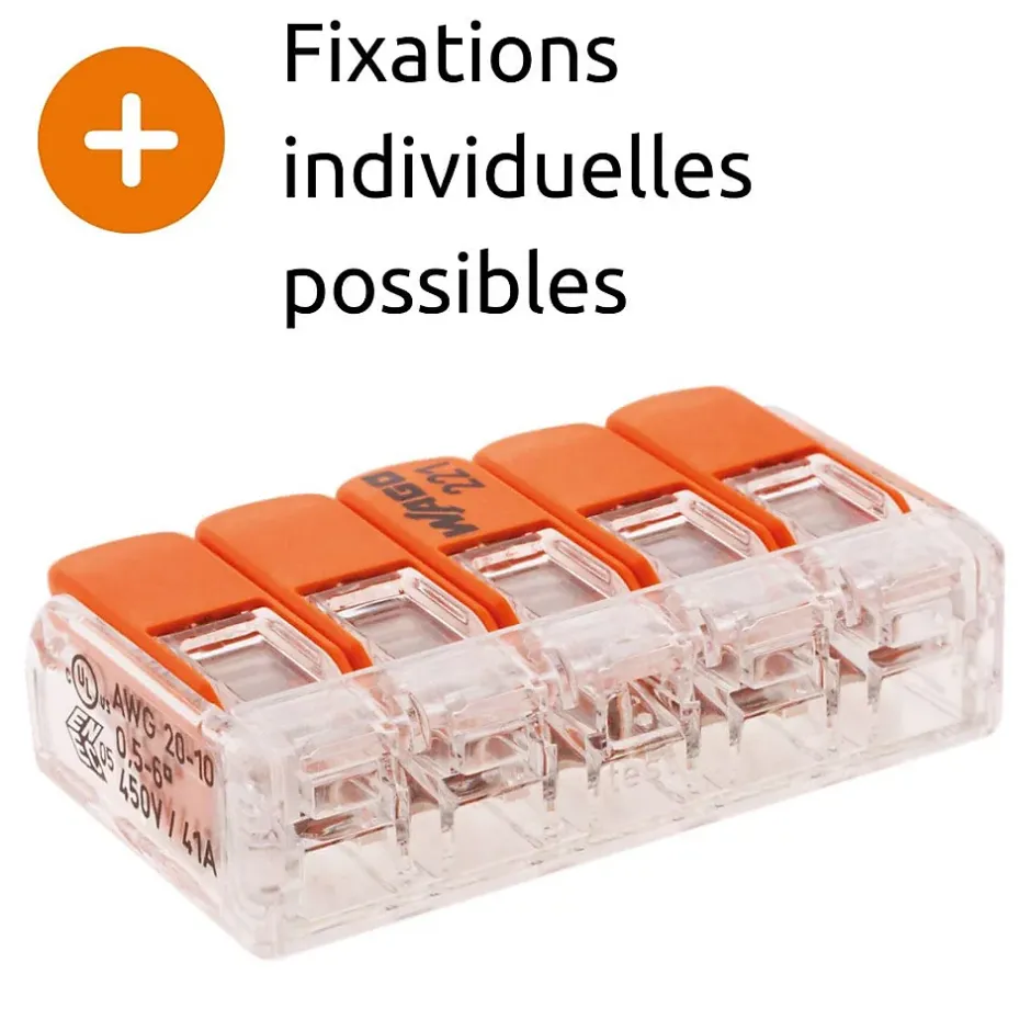 Lot de 3 bornes de raccordement S221 - 5 conducteurs avec leviers 6mm² --Wago Best