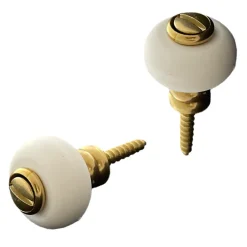 Lot de 2 butoirs en laiton verni avec vis. Diamètre 30mm, hauteur 32mm. Corps ondulé vintage et bague blanche. MADE IN FRANCE^Civic Industrie Sale