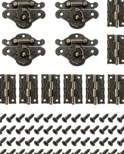 Lot de 4 charnières à loquet en bronze antique sculpté pour boîte à bijoux vintage, style rétro-Deko