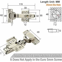 Lot de 8 charnières de porte d'armoire de cuisine en acier à 110 degrés, fermeture lente, clip de 35 mm^Deko Clearance