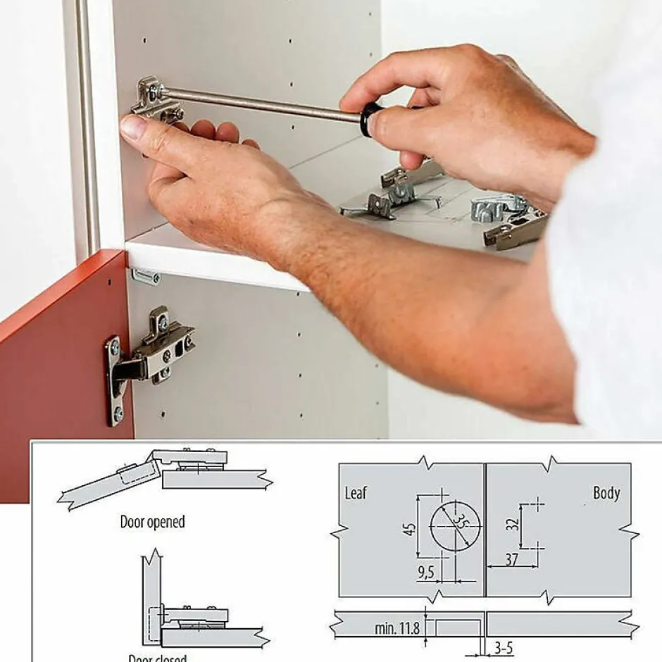 Lot de 8 charnières de porte d'armoire de cuisine en acier à 110 degrés, fermeture lente, clip de 35 mm^Deko Clearance