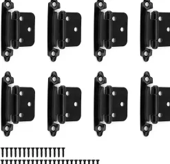 Lot de 8 charnières métalliques noires, épaisseur 1,5 mm, pour porte d'armoire, avec 40 vis^Deko New