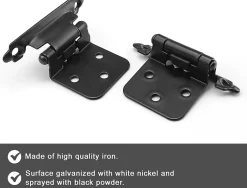 Lot de 8 charnières métalliques noires, épaisseur 1,5 mm, pour porte d'armoire, avec 40 vis^Deko New