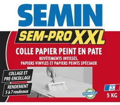 Lot de 3 colles Papiers Peints en Pâte Sem-Pro XXL, Prêt à l'Emploi, Seau de 5 kg-Semin Outlet