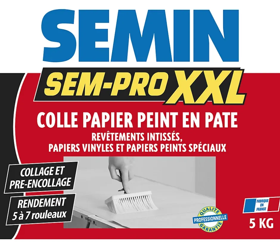 Lot de 3 colles Papiers Peints en Pâte Sem-Pro XXL, Prêt à l'Emploi, Seau de 5 kg-Semin Outlet