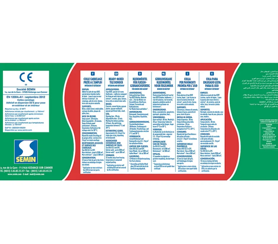 Lot de 3 colles pour Carrelage Haute Performance Kedofix , Prêt à l'emploi, Intérieur/extérieur, seau de 20 kg^Semin