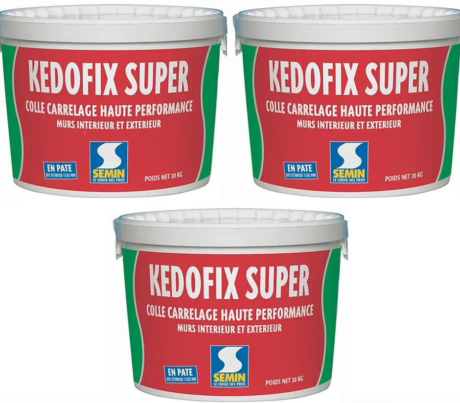 Lot de 3 colles pour Carrelage Haute Performance Kedofix , Prêt à l'emploi, Intérieur/extérieur, seau de 20 kg^Semin