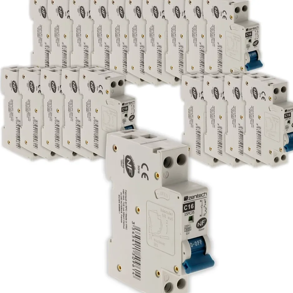 Lot de 20 disjoncteurs 16A PH/N - NF -^Zenitech Online