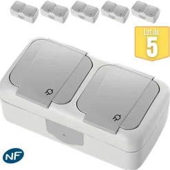 Lot de 5 double prise 2P+T étanche IP54- - Gris - NF^Viko By Panasonic Clearance