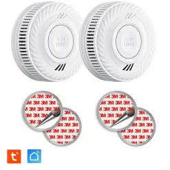 Lot de 2 Détecteur de fumée connecté WIFI CE EN14604 Pile 10 ans scellée et Kits de fixation magnétique-Kyf Hot