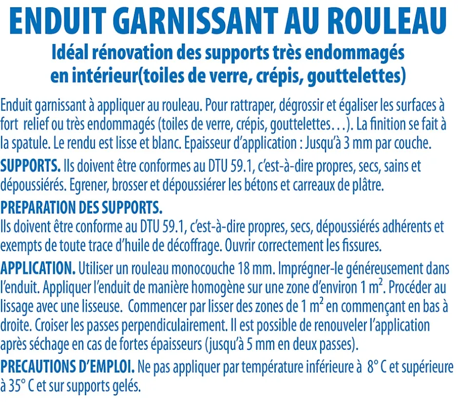 Lot de 5 Enduits Garnissant au Rouleau , Rénovation des Supports très Endommagés, Seau de 10 kg^Semin Best