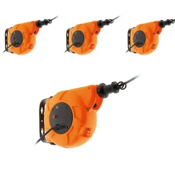 Lot de 4 enrouleurs muraux câble HO5VV-F 3G1mm² 11m + 2m - Orange -^Zenitech