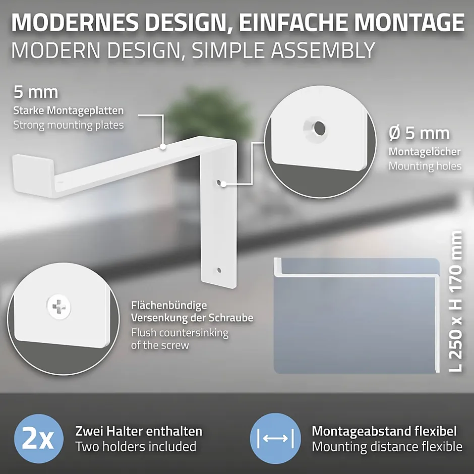 Lot de 2 Equerres d'Etagere murale support robuste en métal blanc^Ml-Design Hot