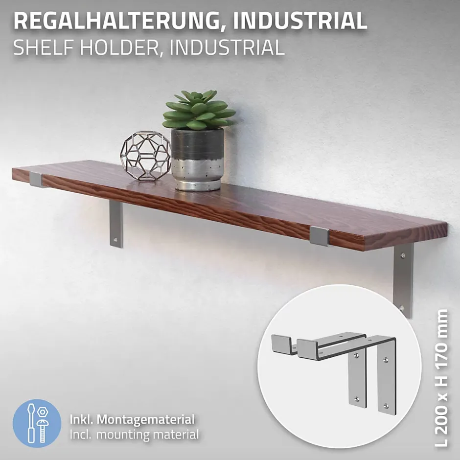 Lot de 2 Equerres d'Etagere murale support robuste en métal gris^Ml-Design