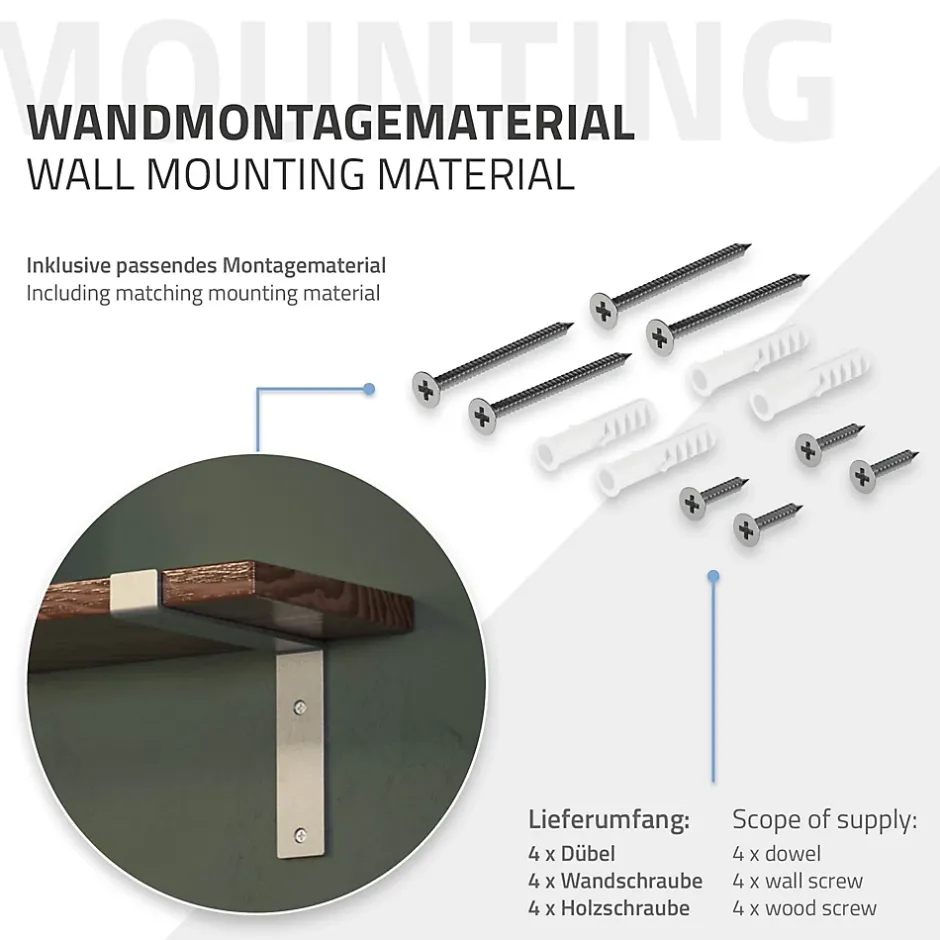 Lot de 2 Equerres d'Etagere murale support robuste en métal gris^Ml-Design