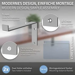 Lot de 2 Equerres d'Etagere murale support robuste en métal gris-Ml-Design Best