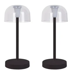 Lot de 2 lampes de table LED rechargeables 'Gomba' pour l'extérieur et l'intérieur, en métal et plastique noir , hauteur 18,5 cm^Näve Sale