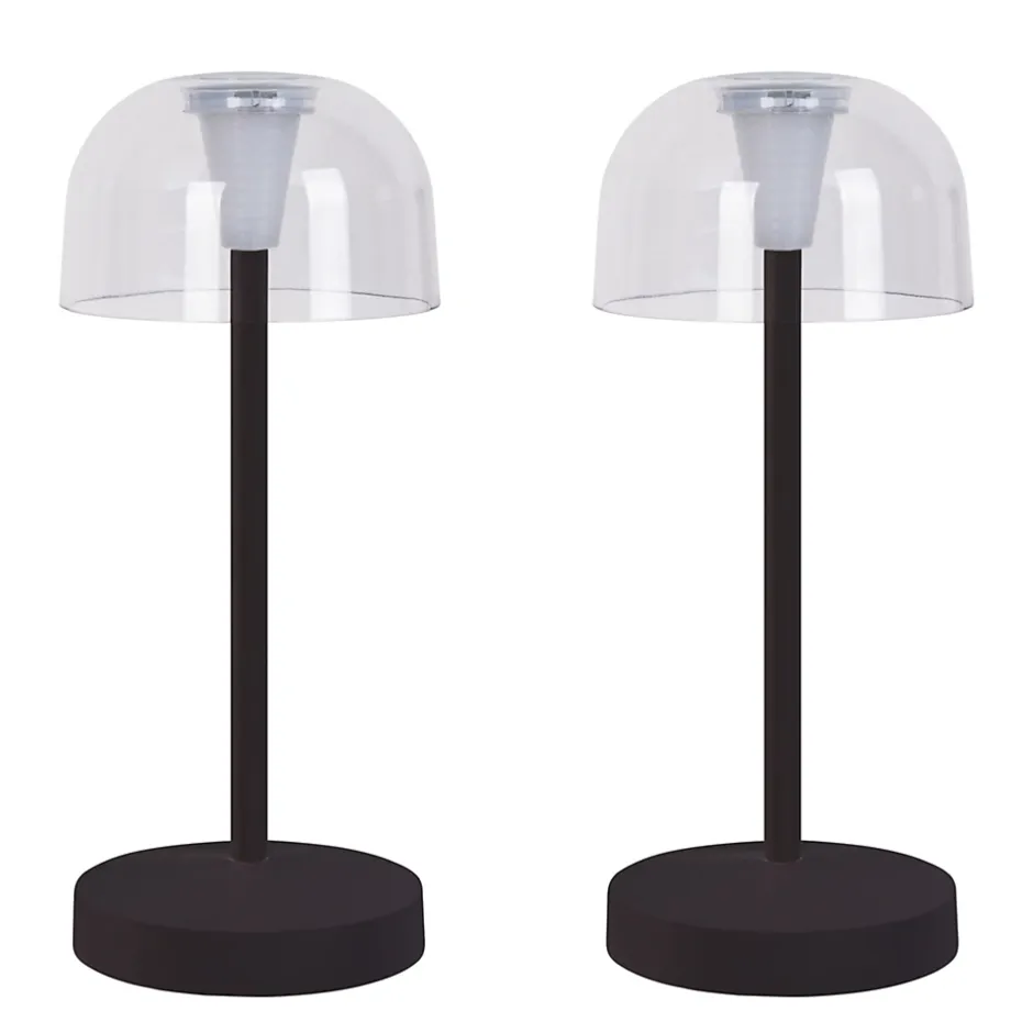 Lot de 2 lampes de table LED rechargeables 'Gomba' pour l'extérieur et l'intérieur, en métal et plastique noir , hauteur 18,5 cm^Näve Sale
