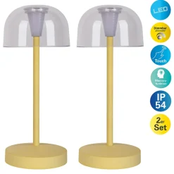 Lot de 2 lampes de table LED rechargeables 'Gomba' pour l'extérieur et l'intérieur, en métal et plastique jaune, hauteur 18,5 cm-Näve Outlet