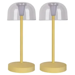 Lot de 2 lampes de table LED rechargeables 'Gomba' pour l'extérieur et l'intérieur, en métal et plastique jaune, hauteur 18,5 cm-Näve Outlet