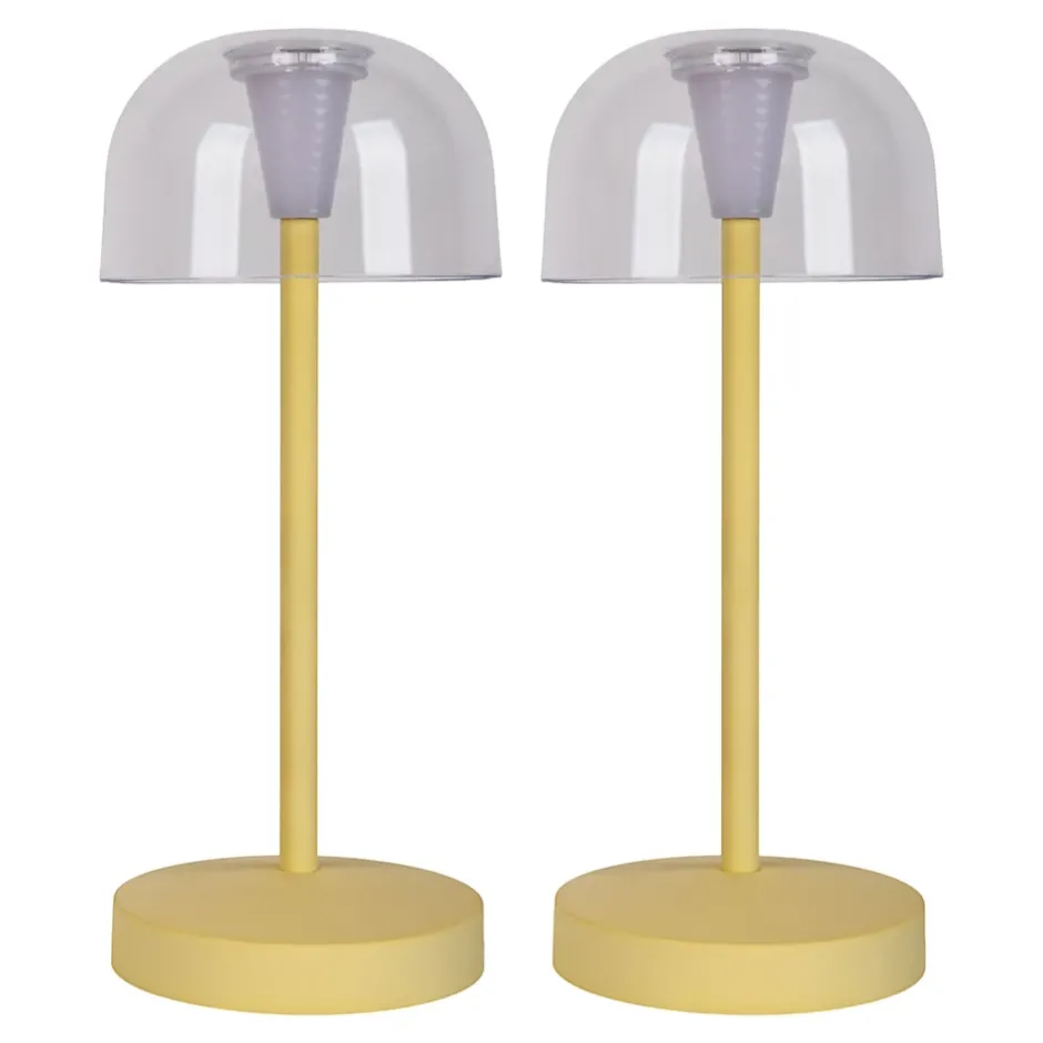 Lot de 2 lampes de table LED rechargeables 'Gomba' pour l'extérieur et l'intérieur, en métal et plastique jaune, hauteur 18,5 cm-Näve Outlet