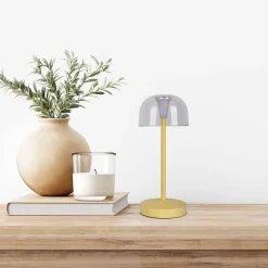 Lot de 2 lampes de table LED rechargeables 'Gomba' pour l'extérieur et l'intérieur, en métal et plastique jaune, hauteur 18,5 cm-Näve Outlet