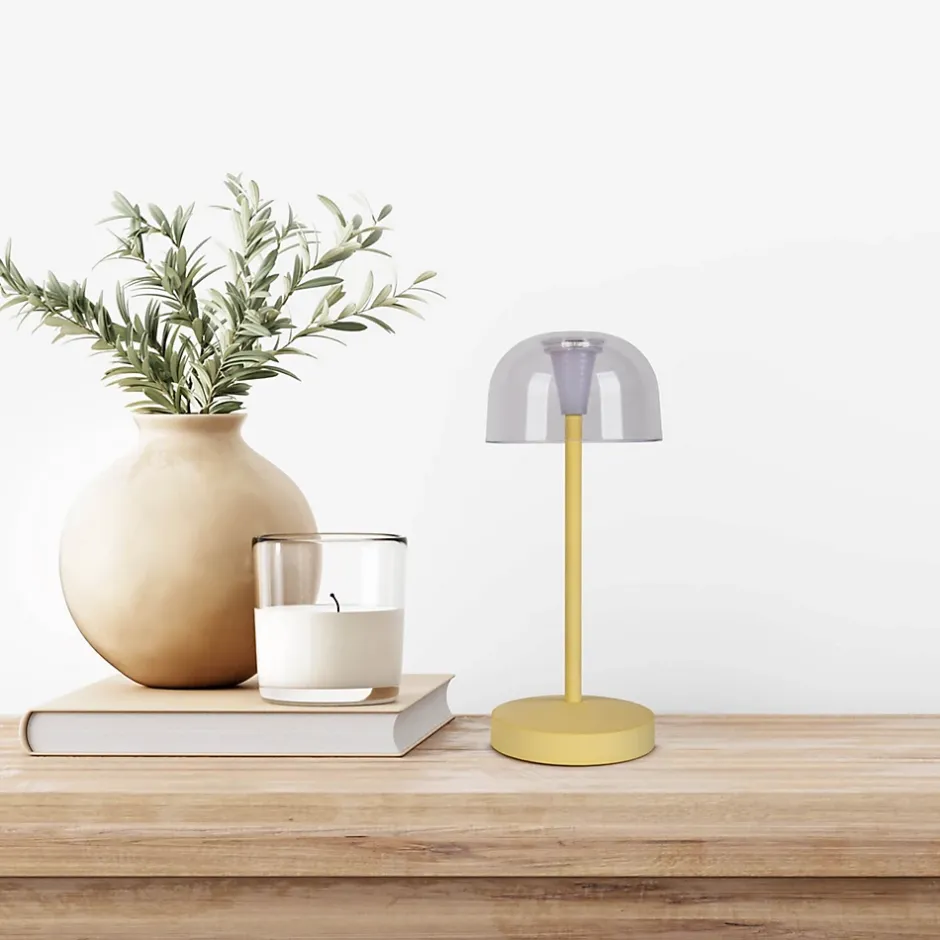 Lot de 2 lampes de table LED rechargeables 'Gomba' pour l'extérieur et l'intérieur, en métal et plastique jaune, hauteur 18,5 cm-Näve Outlet