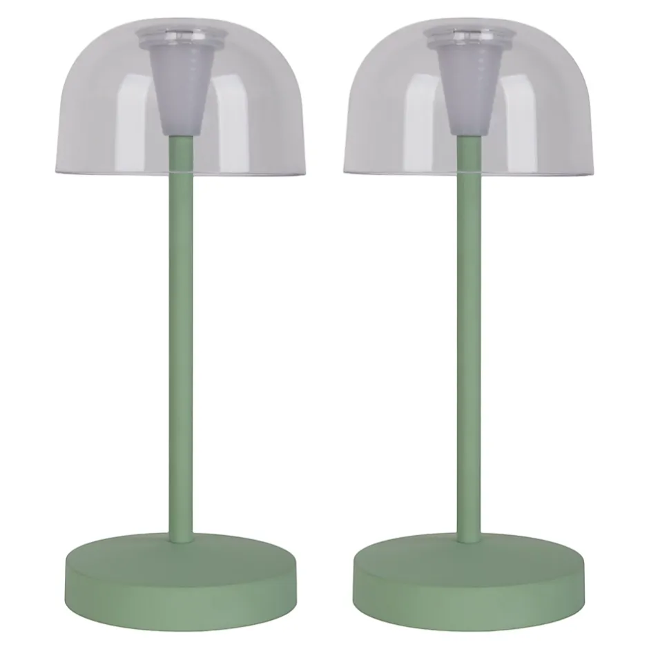 Lot de 2 lampes de table LED rechargeables 'Gomba' pour l'extérieur et l'intérieur, en métal et plastique menthe, hauteur 18,5 cm-Näve Clearance