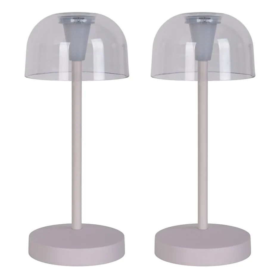 Lot de 2 lampes de table LED rechargeables 'Gomba' pour l'extérieur et l'intérieur, en métal et plastique blanc , hauteur 18,5 cm^Näve Clearance