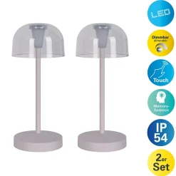Lot de 2 lampes de table LED rechargeables 'Gomba' pour l'extérieur et l'intérieur, en métal et plastique blanc , hauteur 18,5 cm^Näve Clearance