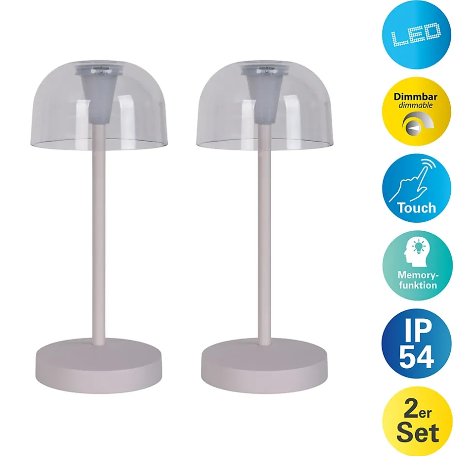 Lot de 2 lampes de table LED rechargeables 'Gomba' pour l'extérieur et l'intérieur, en métal et plastique blanc , hauteur 18,5 cm^Näve Clearance