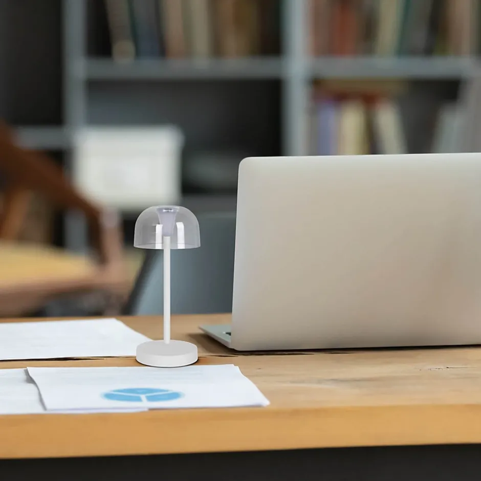 Lot de 2 lampes de table LED rechargeables 'Gomba' pour l'extérieur et l'intérieur, en métal et plastique blanc , hauteur 18,5 cm^Näve Clearance