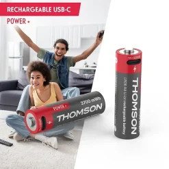 Lot de 4 Piles AA - LR06 Li-ion 1,5V rechargeables par USB-C avec câble multi USB - 520300-Thomson