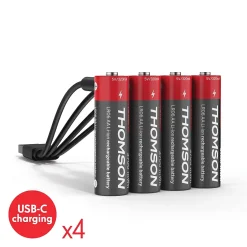 Lot de 4 Piles AA - LR06 Li-ion 1,5V rechargeables par USB-C avec câble multi USB - 520300-Thomson
