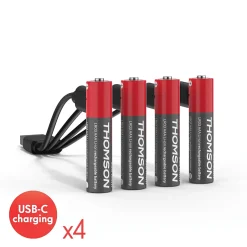 Lot de 4 Piles AAA - LR03 Li ion 1,5V rechargeables par USBC avec câble multi USB - 520302^Thomson