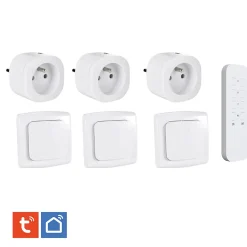 Lot de 3 Prises intérieures 3680W connectées Wifi + Radio fréquence+ 3 Interrupteurs ON/OFF + Télécommande Sans Fil^Kyf Best