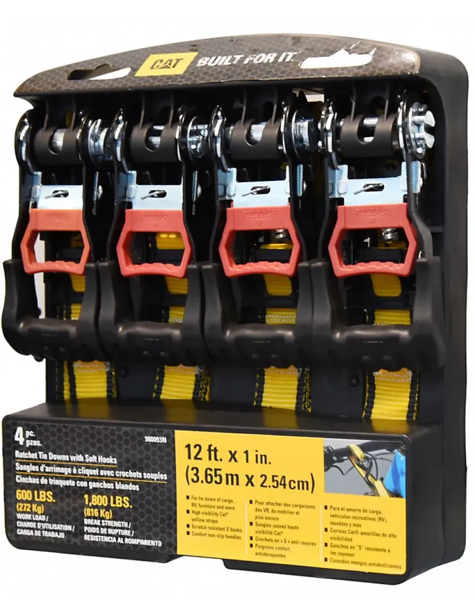 LOT DE 4 SANGLES D' ARRIMAGE A CLIQUET AVEC CROCHETS-Caterpillar Hot