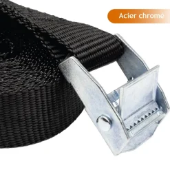 Lot de 2 sangles d'arrimage avec boucle - 25 mm x 5 m - Noir -^Linxor New